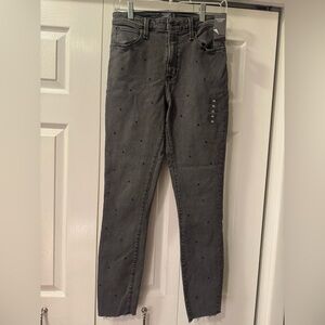 Abercrombie & Fitch Charcoal Polka Dot High Rise Straight Jeans